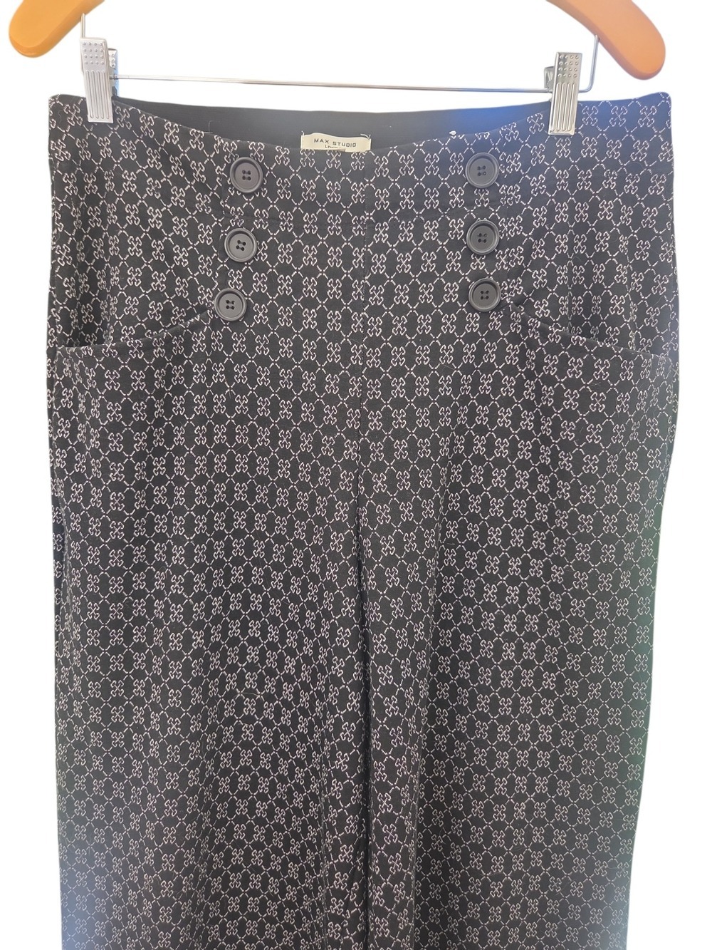 Max Studio Black White Geometric Wide Leg Pants - Picture 3 of 9